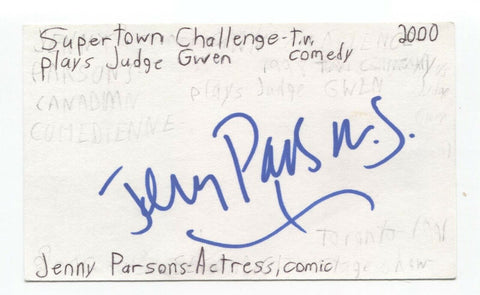 Jenny Parsons Signed 3x5 Index Card Autographed Signature Comedian Actress
