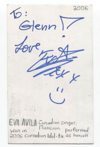 Eva Avila Signed 3x5 Index Card Autographed Signature Singer