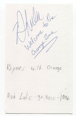 Rymes with Orange - Rob Lulic Signed 3x5 Index Card Autographed Signature