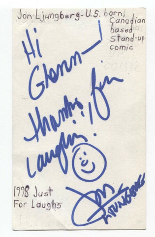 Jon Ljungberg Signed 3x5 Index Card Autographed Comedian Comic Actor