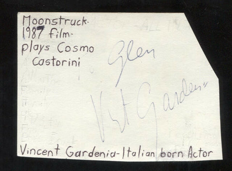 Vincent Gardenia Signed Cut 3x5 Index Card Autographed Signature Actor