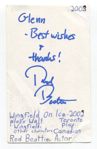 Rod Beattie Signed 3x5 Index Card Autographed Actor Wingfield Series