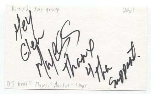 Ricky J - DJ Kent Majess Austin Signed 3x5 Index Card Autographed Signature Band