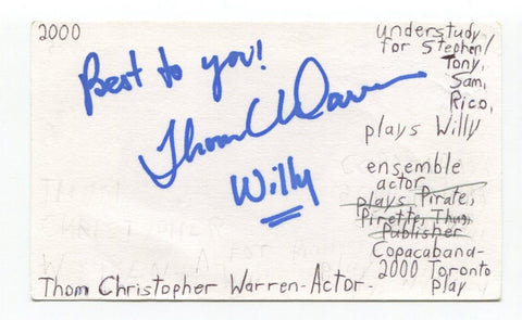 Thom Christopher Warren Signed 3x5 Index Card Autograph Actor Copacabana