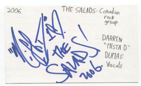 The Salads - Darren "Mista D" Dumas Signed 3x5 Index Card Autographed Signature