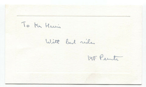 Max F. Perutz Signed Card Autographed Signature Scientist Nobel Prize Winner