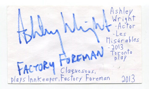 Ashley Wright Signed 3x5 Index Card Autographed Actor Murdoch Mysteries Degrassi