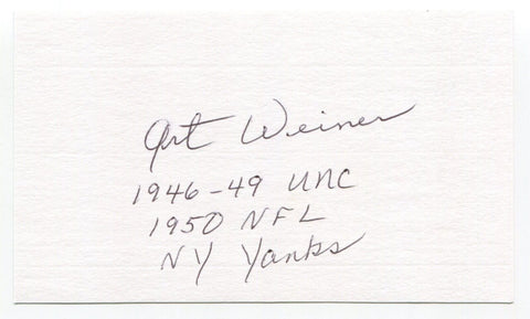 Art Weiner Signed 3x5 Index Card Autograph Football NFL New York Yanks CFHOF