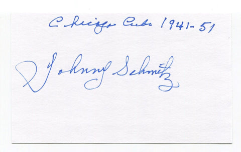 Johnny Schmitz Signed 3x5 Index Card Autographed MLB Baseball Brooklyn Dodgers