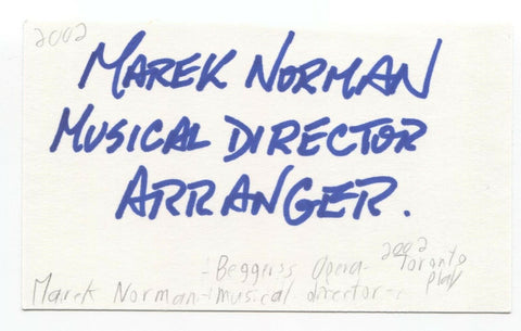 Marek Norman Signed 3x5 Index Card Autographed Musical Director Composer