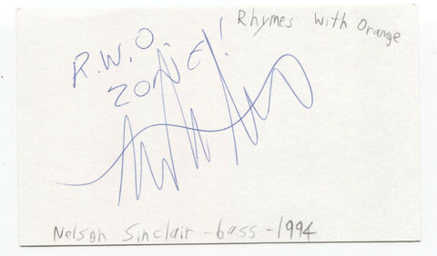 Rymes with Orange - Nelson Sinclair Signed 3x5 Index Card Autographed Signature