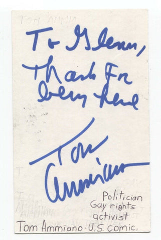 Tom Ammiano Signed 3x5 Index Card Autographed Signature Comedian Activist