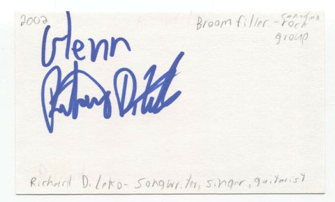 Broomfiller - Richard Leko Signed 3x5 Index Card Autographed Signature Band