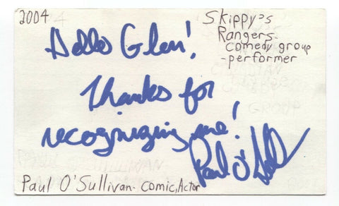 Paul O'Sullivan Signed 3x5 Index Card Autograph Signature Actor Comedian