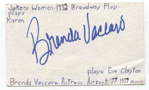 Brenda Vaccaro Signed 3x5 Index Card Autograph Signature Actress