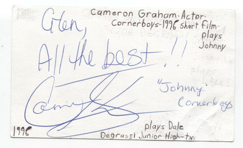 Cameron Graham Signed 3x5 Index Card Autographed Signature Actor Degrassi