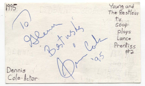 Dennis Cole Signed 3x5 Index Card Autographed Signature Actor Charlie's Angels