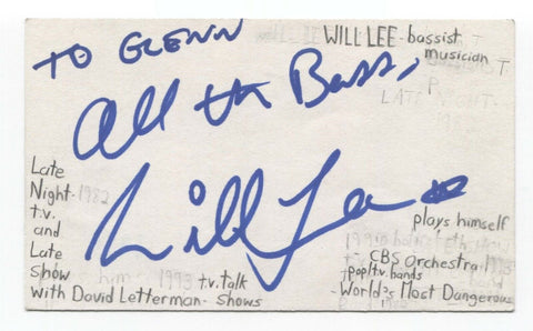 Will Lee Signed 3x5 Index Card Autographed David Letterman Show Bassist