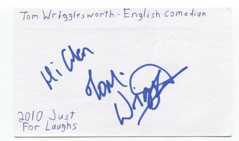 Tom Wrigglesworth Signed 3x5 Index Card Autographed Signature Comedian Comic