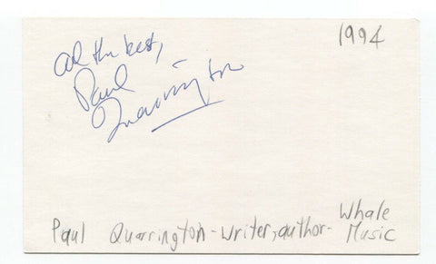 Paul Quarrington Signed 3x5 Index Card Autographed Author Actor Due South