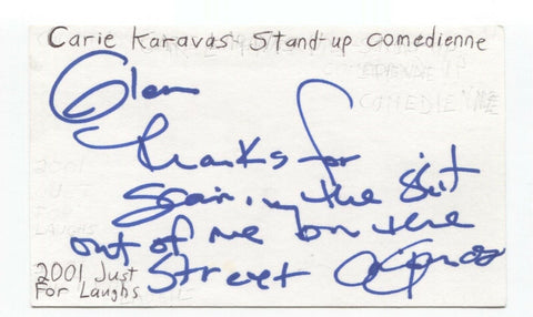 Carie Karavas Signed 3x5 Index Card Autographed Signature Comedian Comic Actor