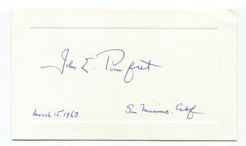 John Edwin Pomfret Signed Card Autographed Signature William and Mary President