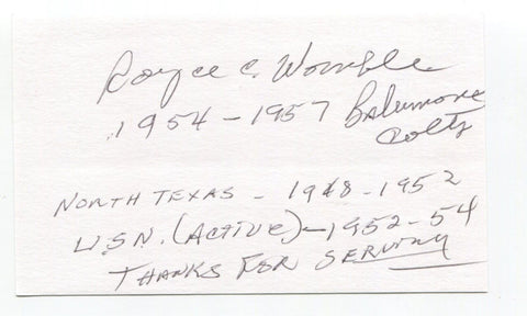 Royce Womble Signed 3x5 Index Card Autographed Football NFL Baltimore Colts