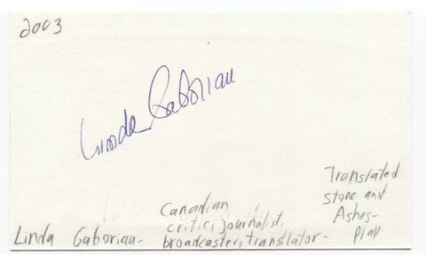 Linda Gaboriau Signed 3x5 Index Card Autographed Signature Journalist Translator