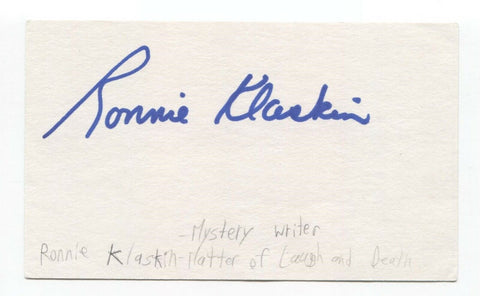 Ronnie Klaskin Signed 3x5 Index Card Autographed Signature Author Writer