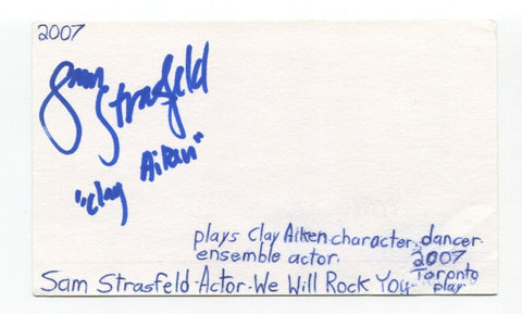 Sam Strasfeld Signed 3x5 Index Card Autographed Actor We Will Rock You