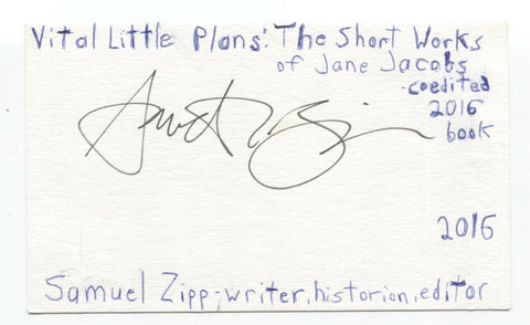 Samuel Zipp Signed 3x5 Index Card Autographed Signature Author Writer Historian