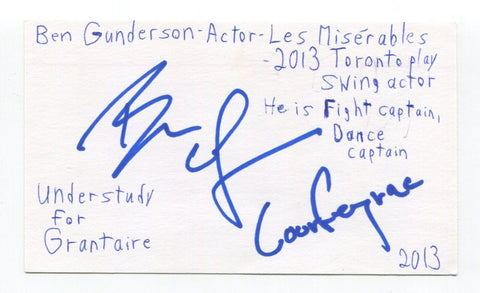 Ben Gunderson Signed 3x5 Index Card Autographed Actress Americas Got Talent