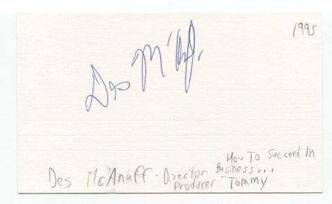 Des McAnuff Signed 3x5 Index Card Autograph Director Jersey Boys