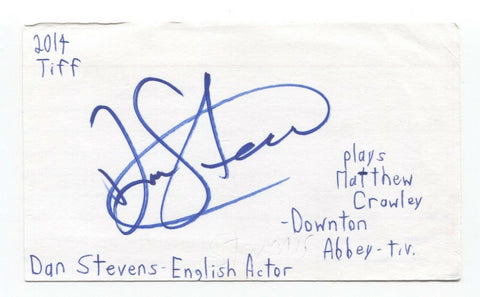Dan Stevens Signed 3x5 Index Card Autographed Signature Actor Downton Abbey