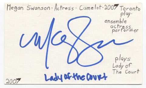 Megan Swanson Signed 3x5 Index Card Autograph Actor Camelot