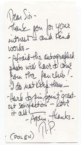 Nat Polen Signed Letter Autograph Signature One Life to Live As The World Turns