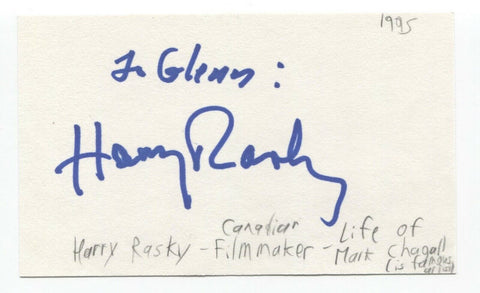 Harry Rasky Signed 3x5 Index Card Autographed Signature Director