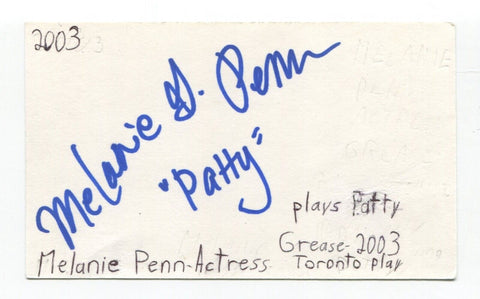 Melanie Penn Signed 3x5 Index Card Autographed Actress Singer Grease