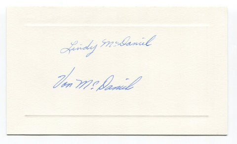 Von McDaniel Signed Card Autographed MLB Baseball Roger Harris Collection