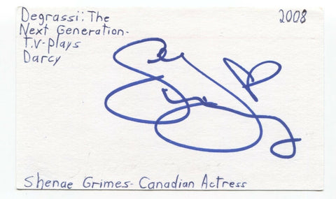 Shenae Grimes Signed 3x5 Index Card Autograph Signature Actress Degrassi