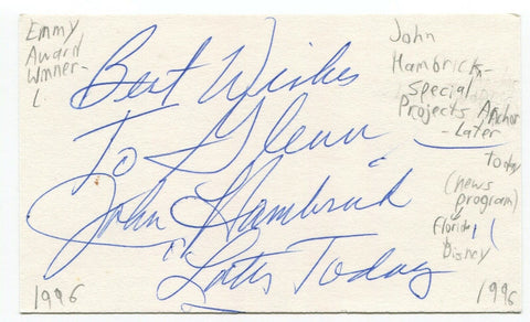 John Hambrick Signed 3x5 Index Card Autographed Signature Broadcaster Host 