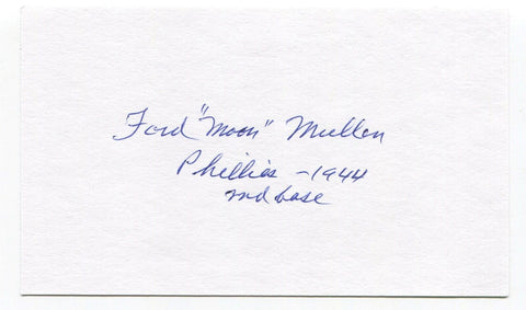 Ford "Moon" Mullen Signed 3x5 Index Card Autographed Baseball 1939 Oregon Ducks