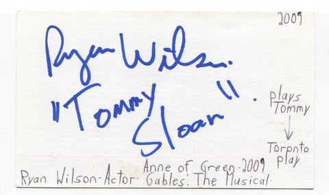 Ryan Wilson Signed 3x5 Index Card Autographed Actor Anne Of Green Gables Play