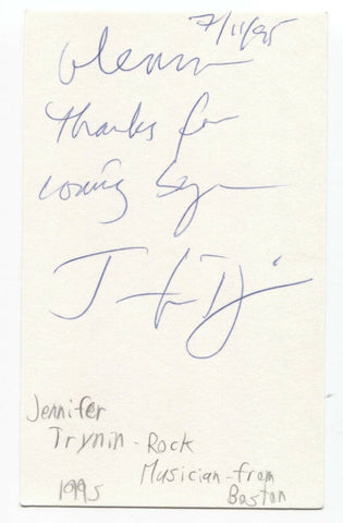 Jennifer Trynin Signed 3x5 Index Card Autographed Signature Singer