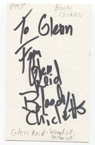 Bloody Chicletts - Glen Reid Signed 3x5 Index Card Autographed Signature Band