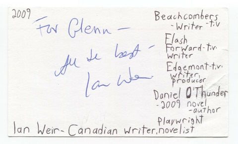 Ian Weir Signed 3x5 Index Card Autographed Signature Author Writer