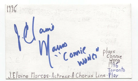 J. Elaine Marcos Signed 3x5 Index Card Autographed Signature Actress