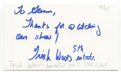 Trish Wood Signed 3x5 Index Card Autographed Signature Journalist Producer