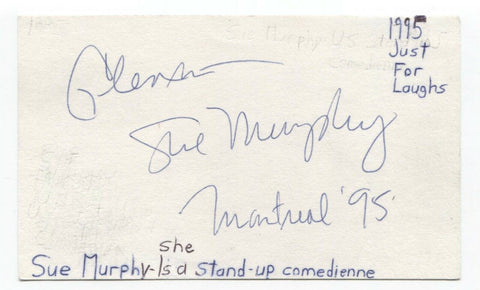 Sue Murphy Signed 3x5 Index Card Autographed Signature Comedian Comic Actress