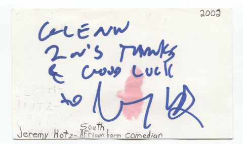 Jeremy Hotz Signed 3x5 Index Card Autographed Comic David Letterman Show